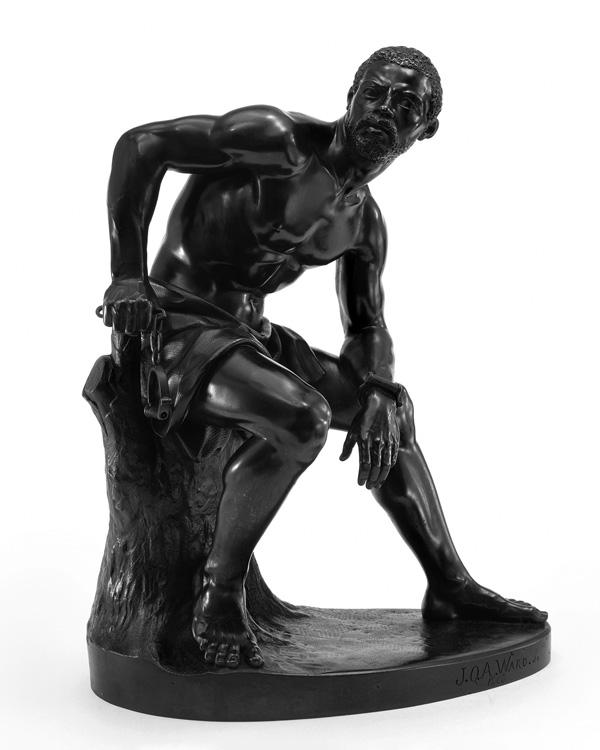 John Quincy Adams Ward’s 1863 bronze sculpture “The Freedman,” left, helped to inspire an exhibition by seven contemporary Black artists exploring the meaning of emancipation in the 21st century. Hugh Hayden’s 3-D printed “American Dream,” right, offers a direct answer to Ward’s work. Photos courtesy of Williams College Museum of Art John Quincy Adams Ward’s 1863 bronze sculpture “The Freedman,” left, helped to inspire an exhibition by seven contemporary Black artists exploring the meaning of emancipation in the 21st century. Hugh Hayden’s 3-D printed “American Dream,” right, offers a direct answer to Ward’s work. Photos courtesy of Williams College Museum of Art