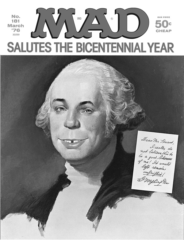 George Washington morphed into Alfred E. Neuman in a cover illustration Norman Mingo (1896-1980) created for MAD magazine in 1976 as the U.S. bicentennial neared. James Halperin collection, courtesy of Heritage Auctions, HA.com.