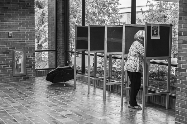 Voter A voter casts an early ballot at North Adams City Hall in advance of the Sept. 1 state primary in Massachusetts. photo by Joan K. Lentini
